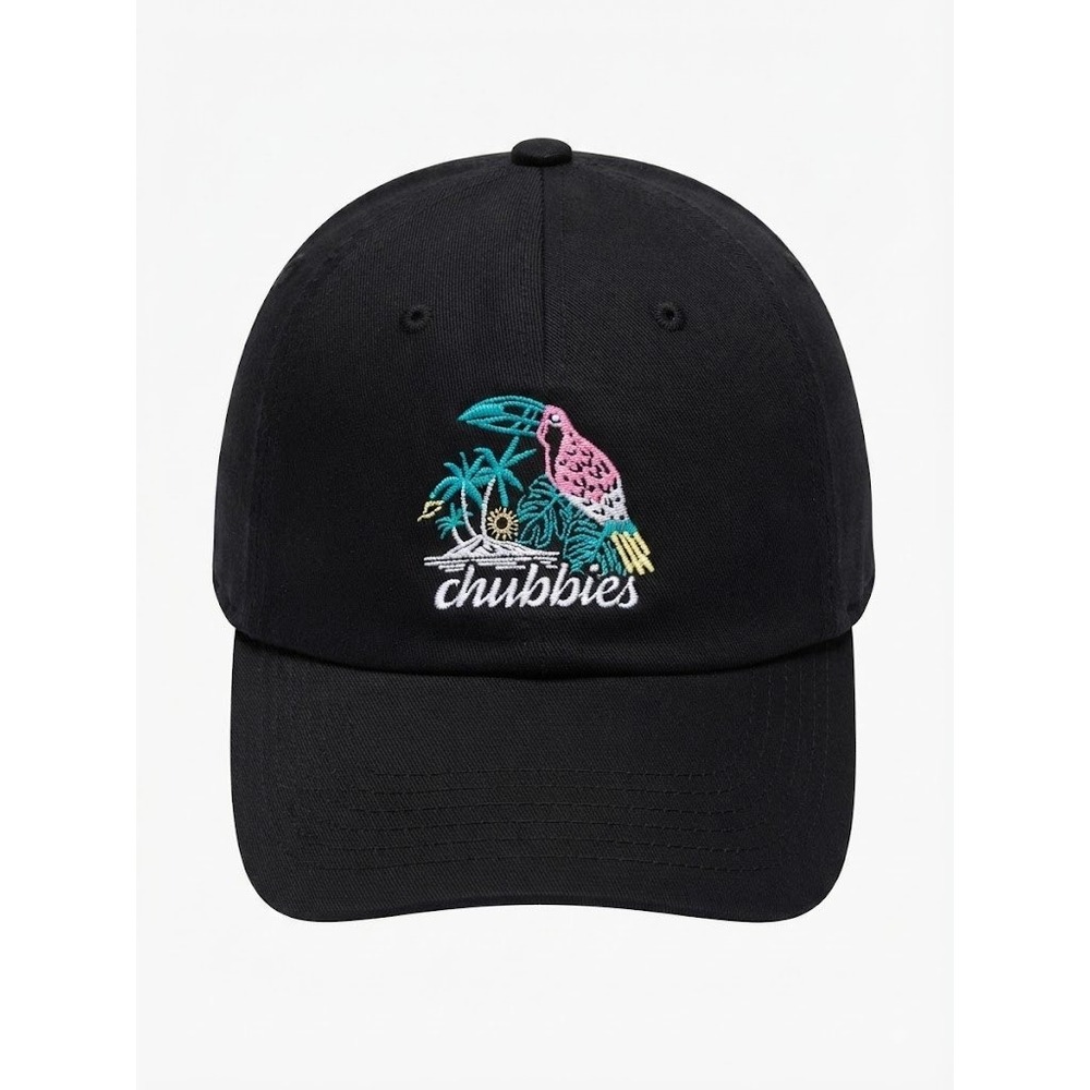 Chubbies Mens Black Toucan Tropical Graphic Embroidered Strapback Dad Hat Cap